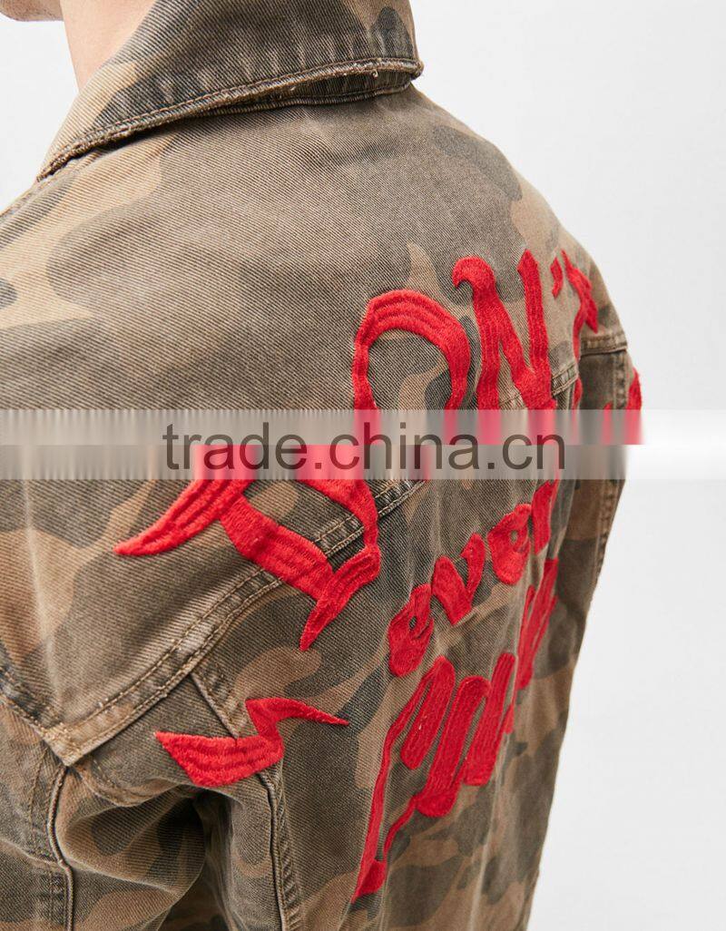 2017 custom men camo motorcycle jacket with embroidery