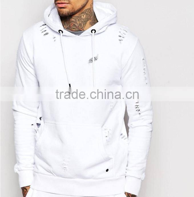 custom 100% cotton distressed blank hoodie / design your own logo pullover hoodie