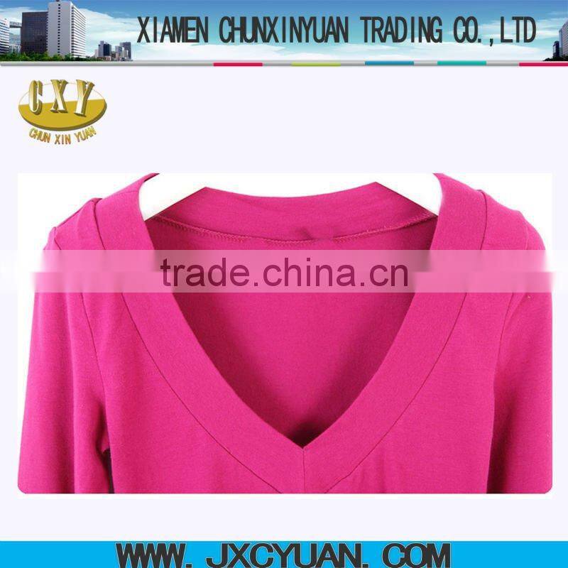 2016 new style fashion ladies t-shirt with double v-neck