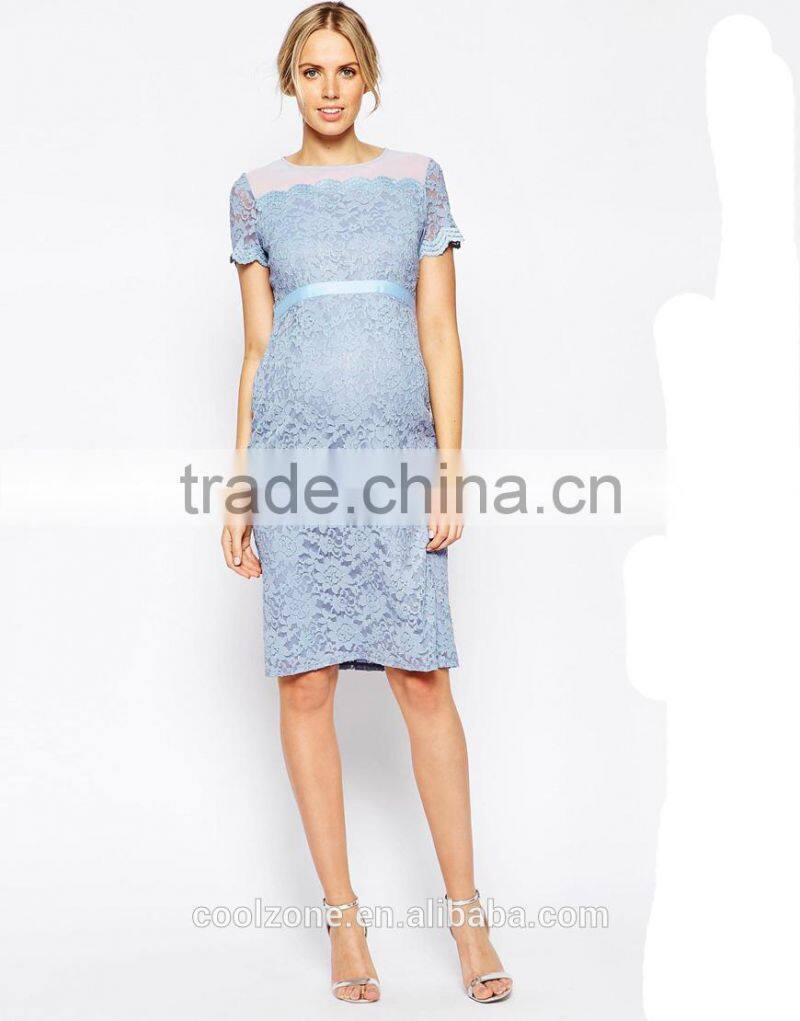 2015 Elegant body con fit lace dress with chiffon maternity dress