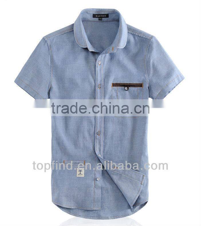 Fancy double pocket short Sleeve Oxford Men Shirt