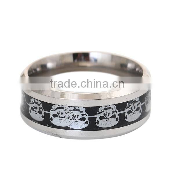 Stainless Steel Unadjustable Rings Silver Tone Black Skull