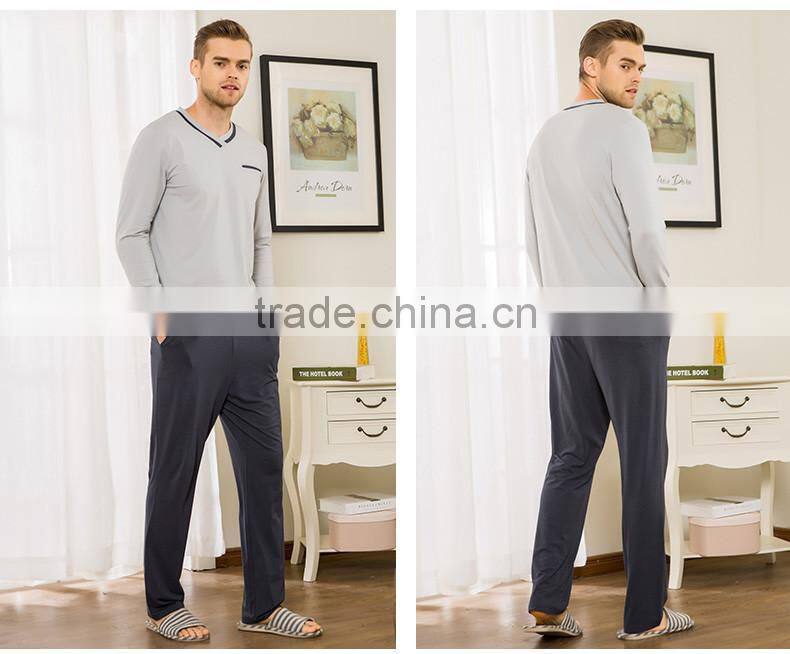 Wholesale Qianxiu Autumn Long Sleeves Cotton Comfort Knit Cotton 100 Mens Male Sleepwear
