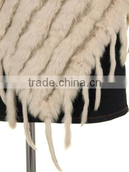 YR099 Ladies' hand knitting pattern real rabbit fur Shawl/ Mexico hot sell