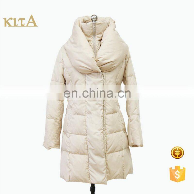 women cheap big turn-down collar long quilted cotton coat