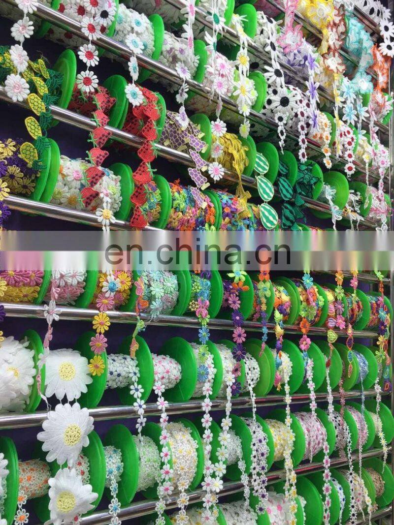 2017 fashion polyester yarn colorful lace trimming sewing ribbon flower trim