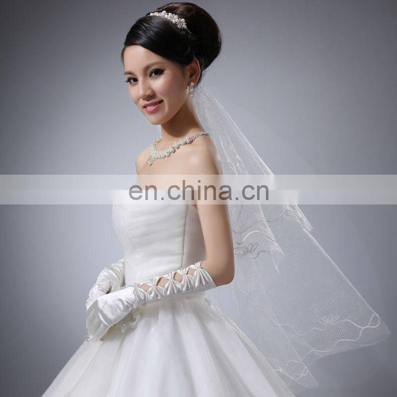 2014 Fashion Elegant Five Bows Full Finger Evening satin wedding Hand Gloves,Wholesale Pearl Beaded Bridal Gloves
