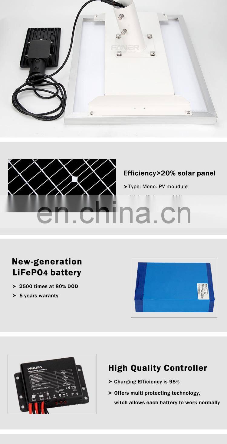 China Faner lighting 2020 new solar powered street lights 80w all in one automatic solar street light 5 years warranty