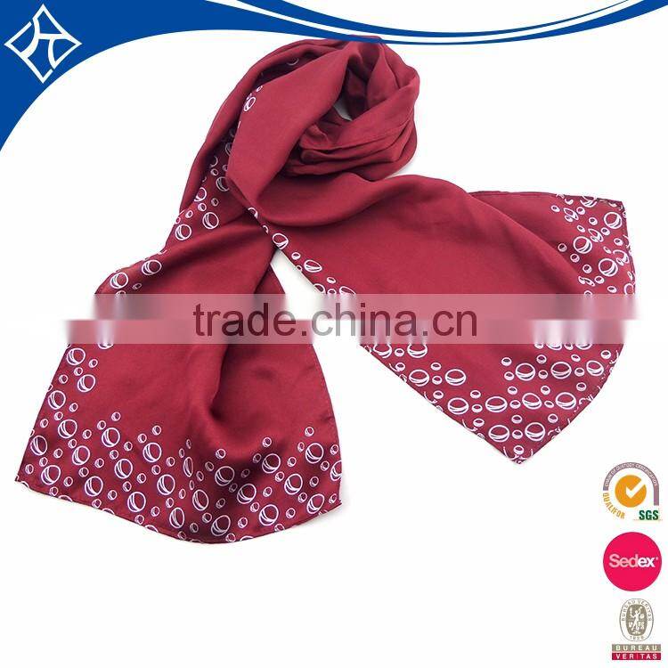 Long red women printed scarf with white bubble