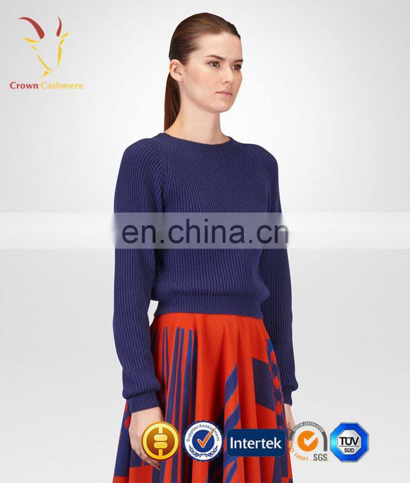 Ladies fashion long sleeve rib knit sweater