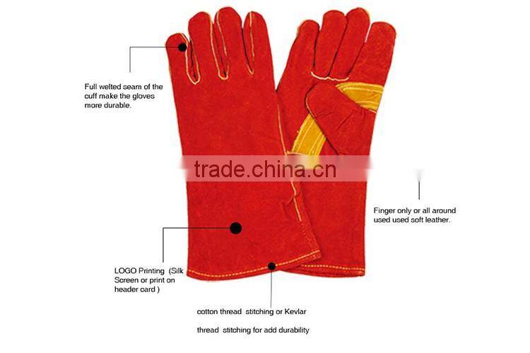 14"/16" long length high quality anti-cutting leather welding gloves manufacture LG034