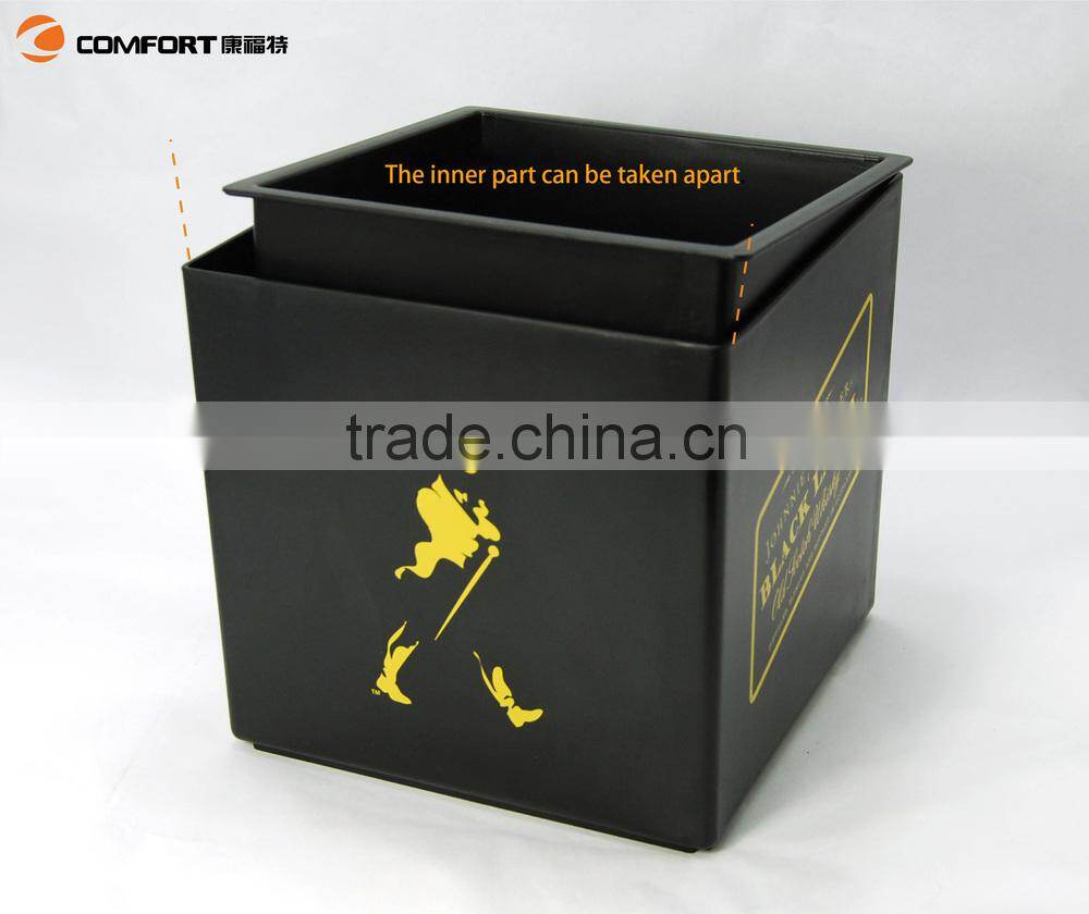square double layer small black drink plastic ice buckets with lid