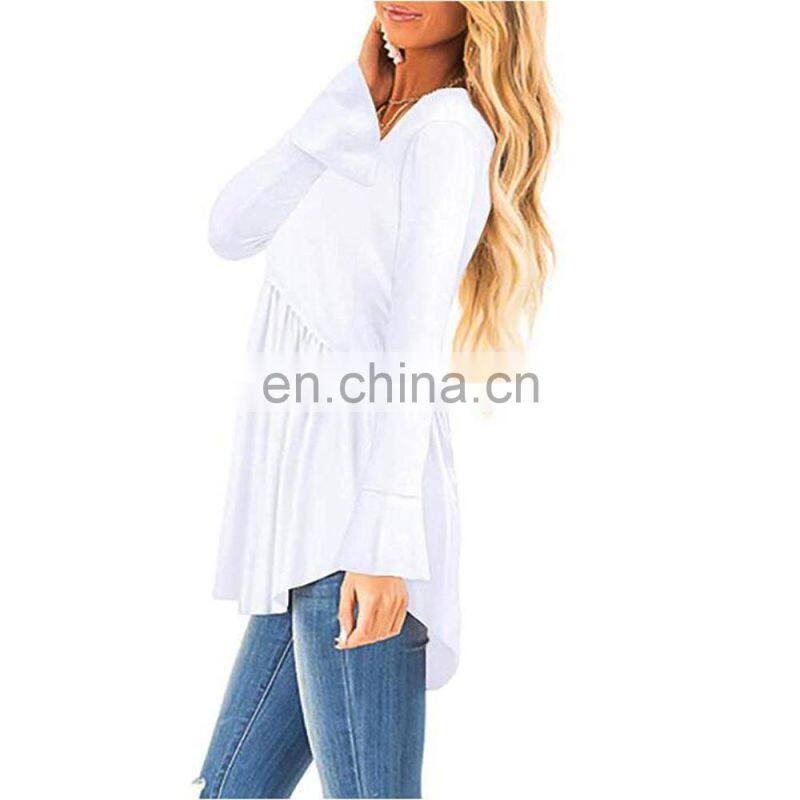 Wholesale custom women's tops Western style Spring and Autumn new fashion Solid color Round neck Long sleeve