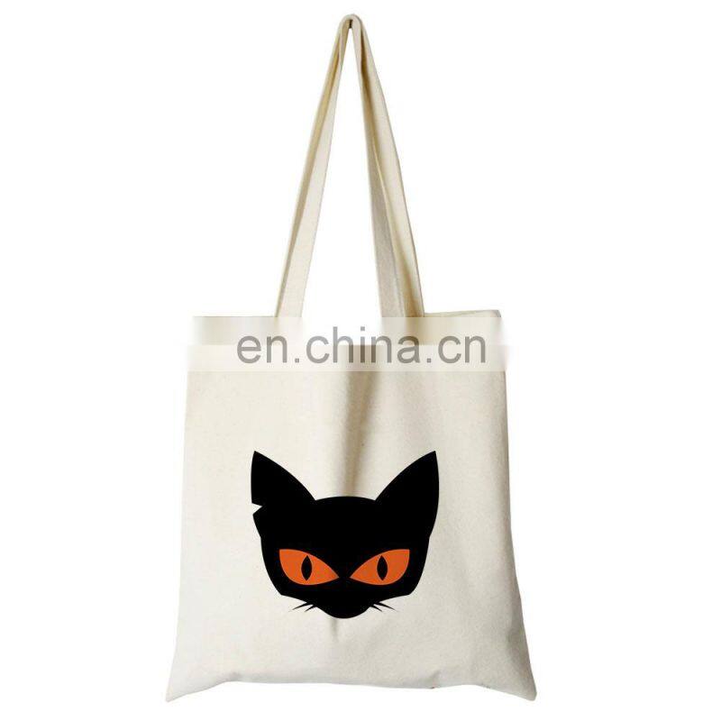 Custom Print White Canvas Tote Cute Cat Women Shopping Handbag
