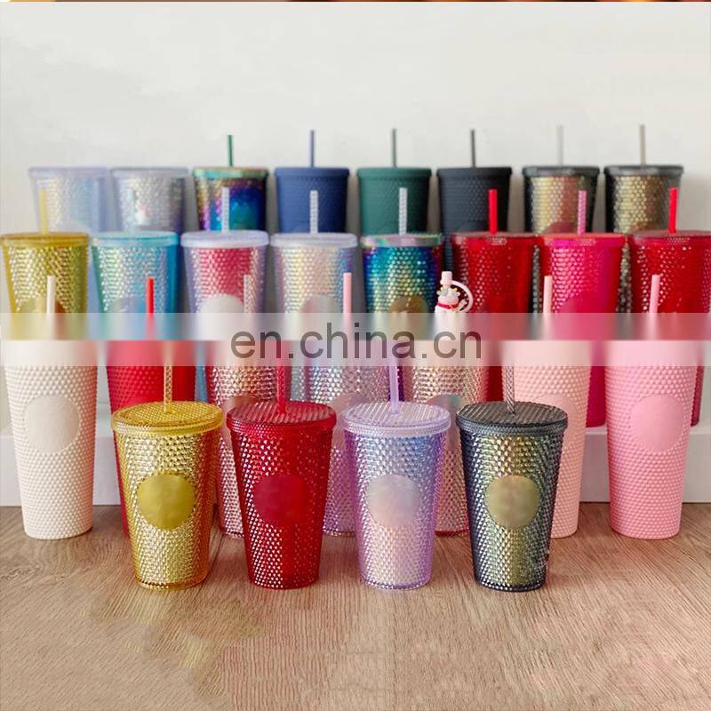2021 Hot Selling Studded Matte Cup Double Wall Plastic Tumbler Studded Tumbler Cups with Lid And Straw