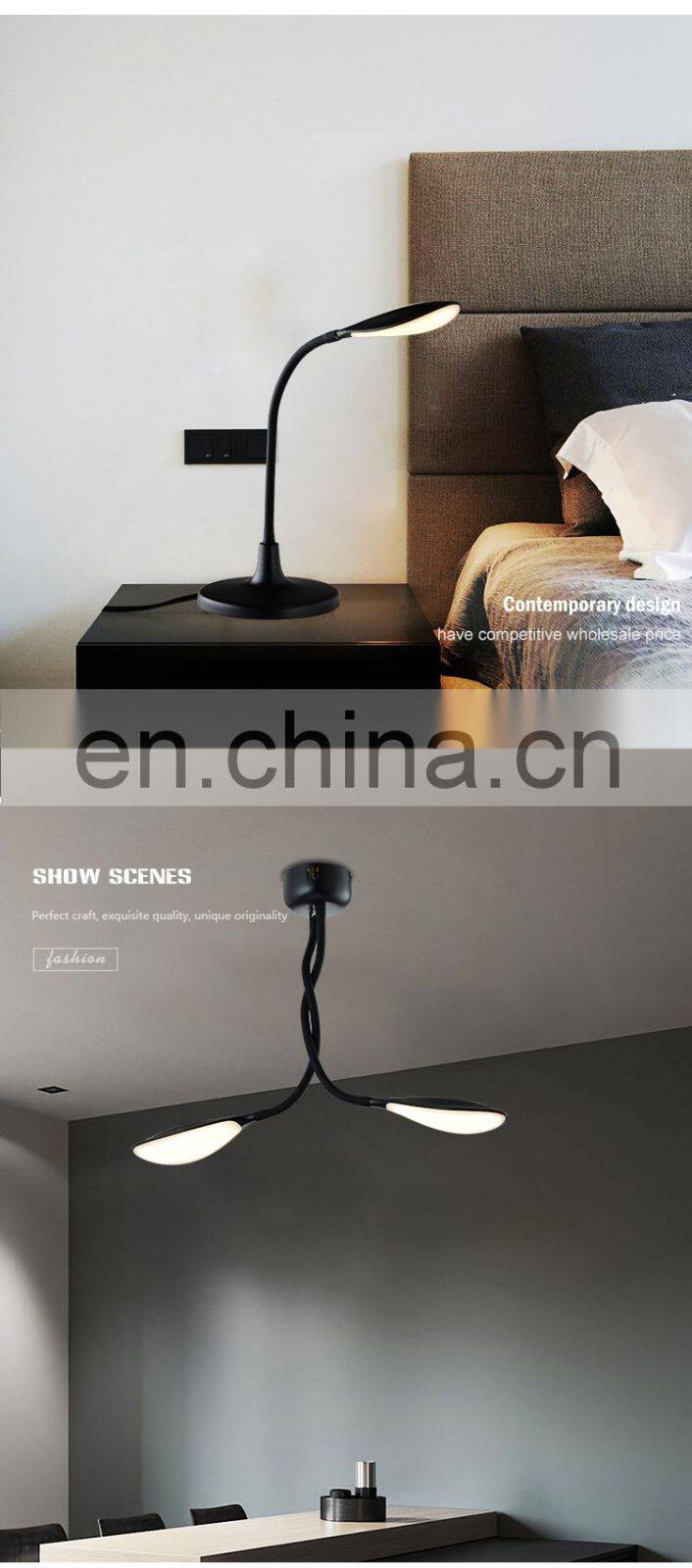 HUAYI Modern Style Indoor Bedroom Office Decoration Reading Black Aluminum LED Table Lamps