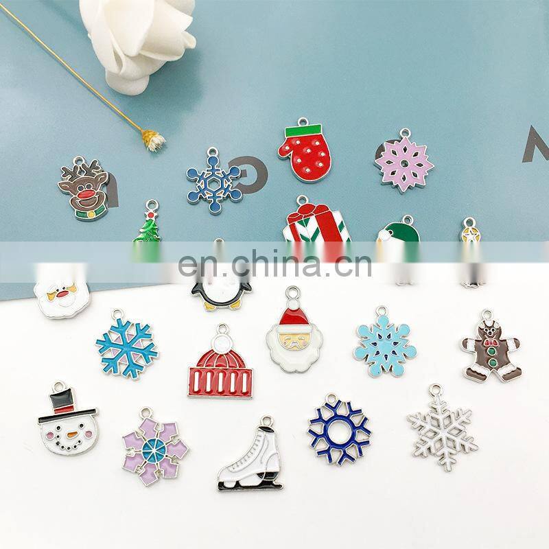 20Pcs/Set New Christmas Charms Pendants Enamel Bracelet Party Home Metal Craft Decoration Tree Hanging DIY Jewelry Accessories