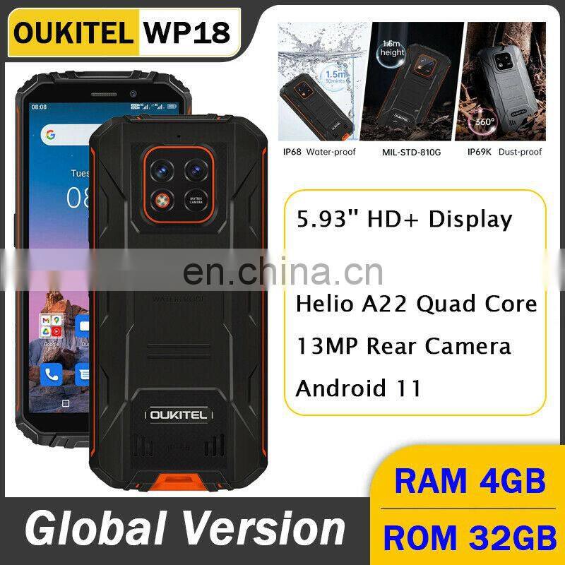 Oukitel WP18 12500mA Rugged Smartphone 5.93" 4G+32G Android 11 Mobile Phone HelioA22 13MP Quad Core Cell Phone