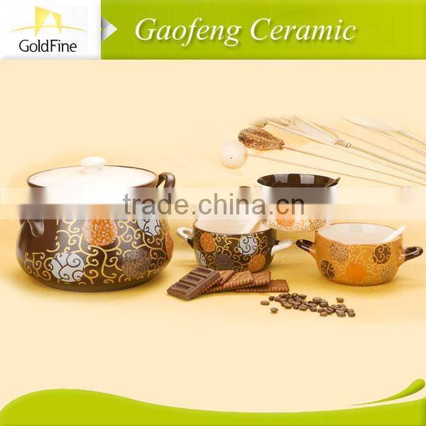 two handles & hand-painterd ceramic soup cup