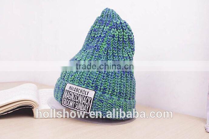 Label Embroidery Multi-colors Plain Knitting Girls Beanie Hat and Cap