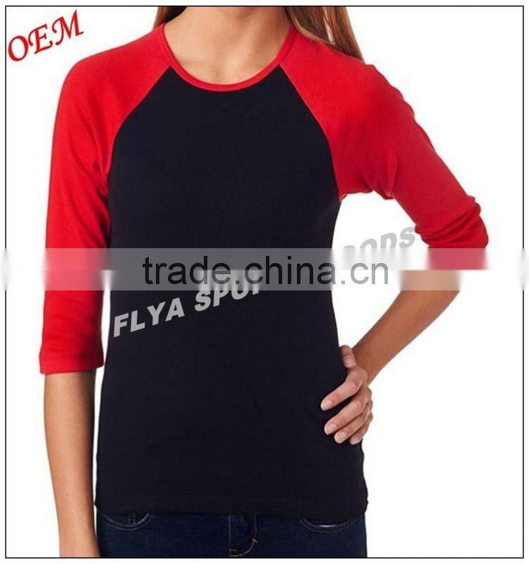 Professional high quality women blank 3/4 Sleeve t shirt manufacturers