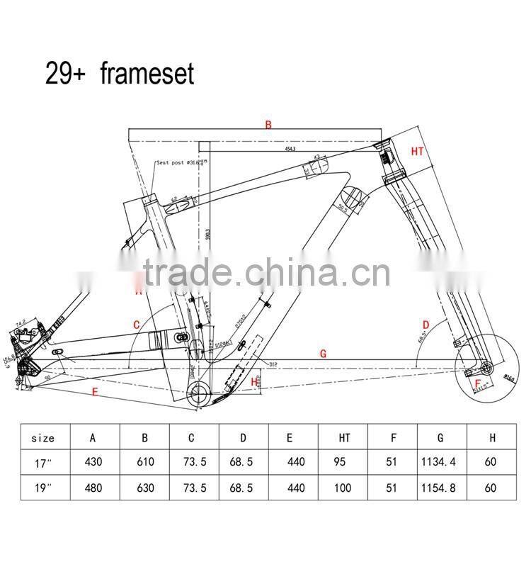Top selling mountain bike 29er plus mtb carbon frame 29+ with thru axle 148*12 Max tire 3.0