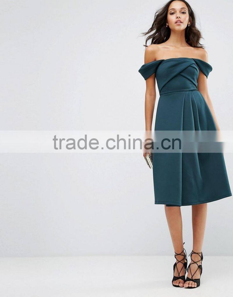 Fold Detail Bardot Scuba Prom Dress Designer One Piece Party Dress HSD5395