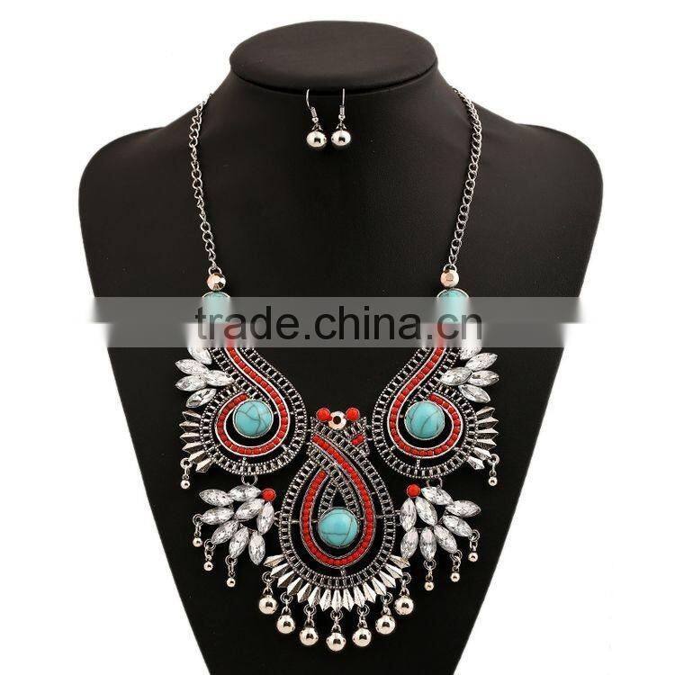 Women Jewelry Set Vintage Boho Turquoise Tassel Pendant Jewelry Sets