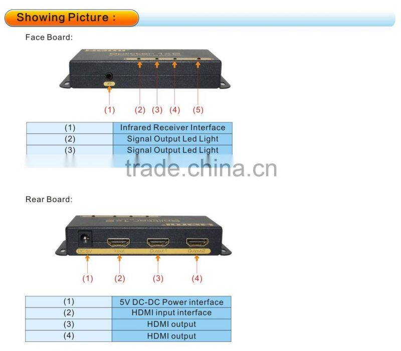 2 port hdmi splitter with IR suport 3D 4k