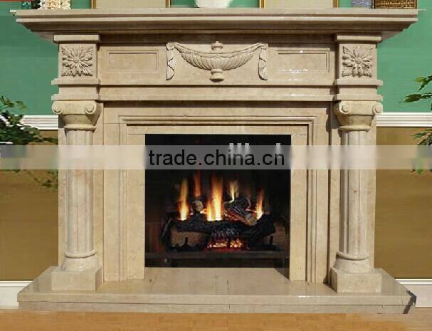 Yellow Marble Carved Pillar Fireplace Decoration