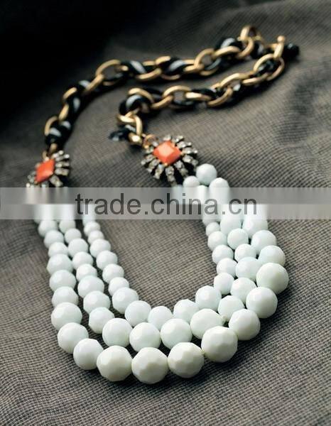 Triple strand white bead necklaces summer jewelry