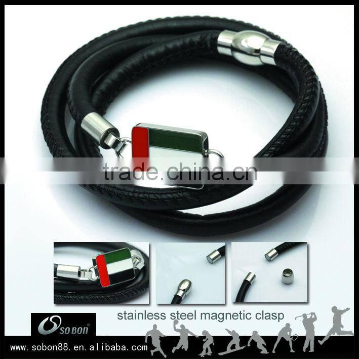 personalized three rope leather bangle metal red white blue flag