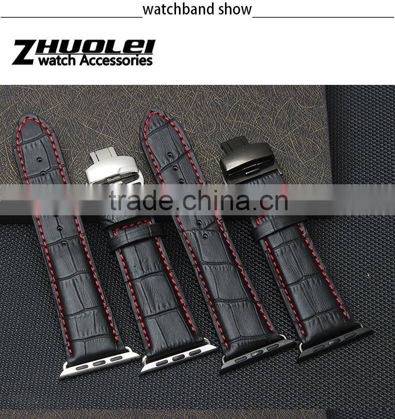 Wholsale black Calf Leather Watch Strap Adapter for 38mm 42mm Iwatch Strap For Apple Watch Band