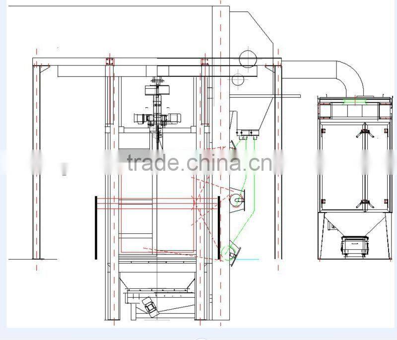Double Hook Hanger Hoisting Type Sand Blasting Machinery/Wheel Blasting Machine