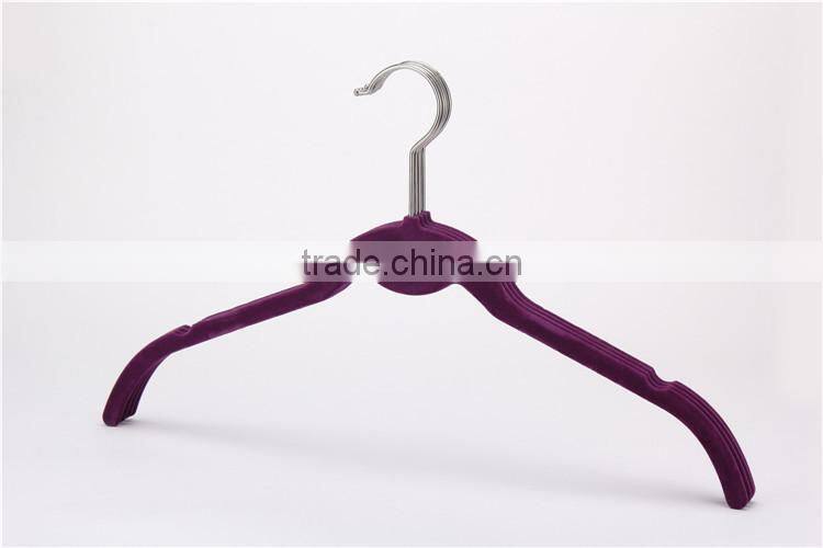 Standby Factory Wholesale Purple Velvet Hanger Flocked Coat Hanger with Notches