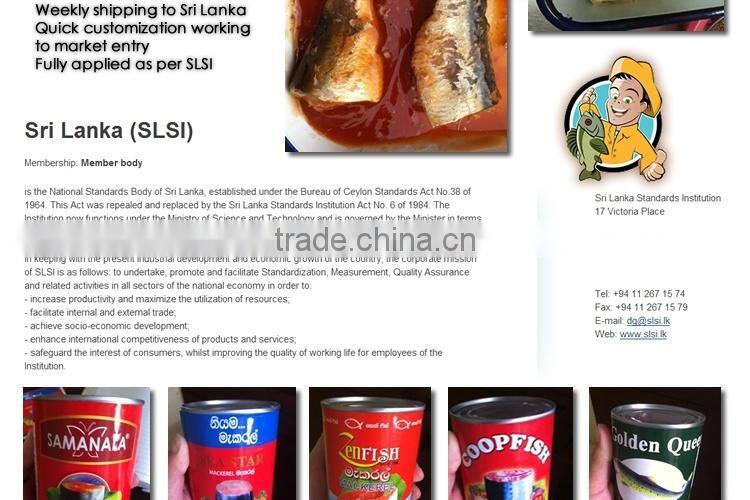 CANNED SARINE SRI LANKA SLSI ISO member high quality premium 425g/210g/155g MackerelTuna in tomato sauce in oil in brine
