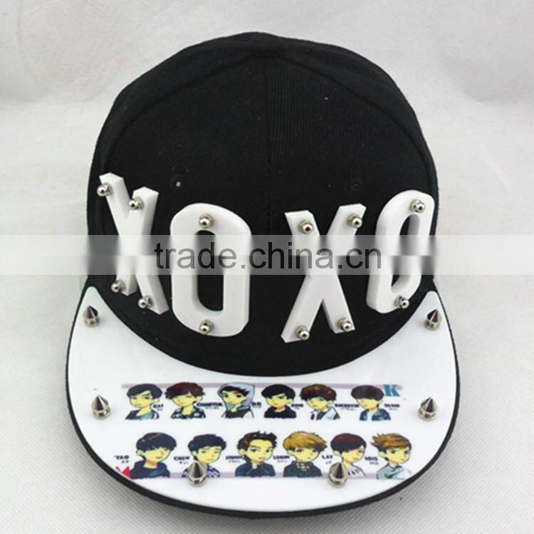2014 newest design round brim front plastic letters nailed 6 panel snapback caps