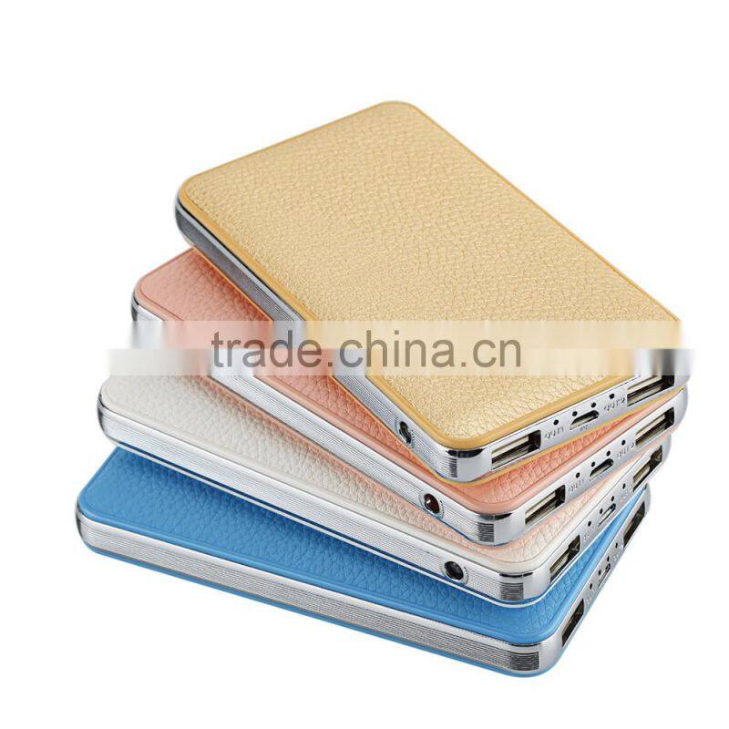 Nice desing Leather cover powerbank 10000mAh slim polymer power bank high capacity 8000mAh fashion