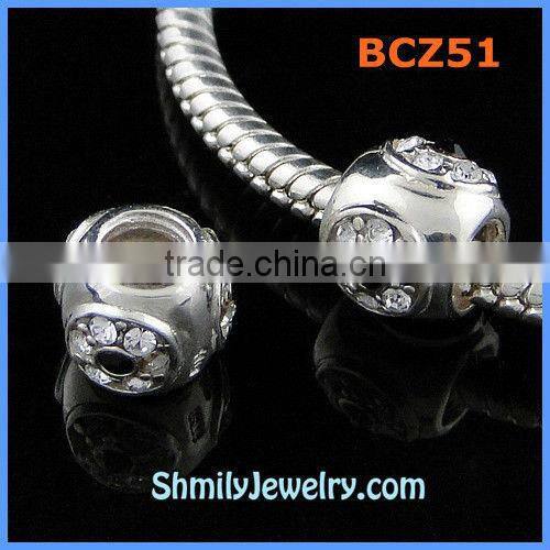 Wholesale 925 Silver Purple CZ Crystal European Flower Beads BCZ48