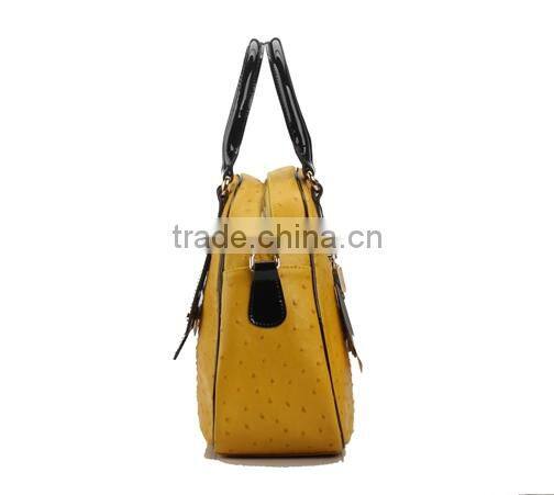 S494-B2545 luxury ostrich cow leather bag with patent leather lady handbags for wholesale