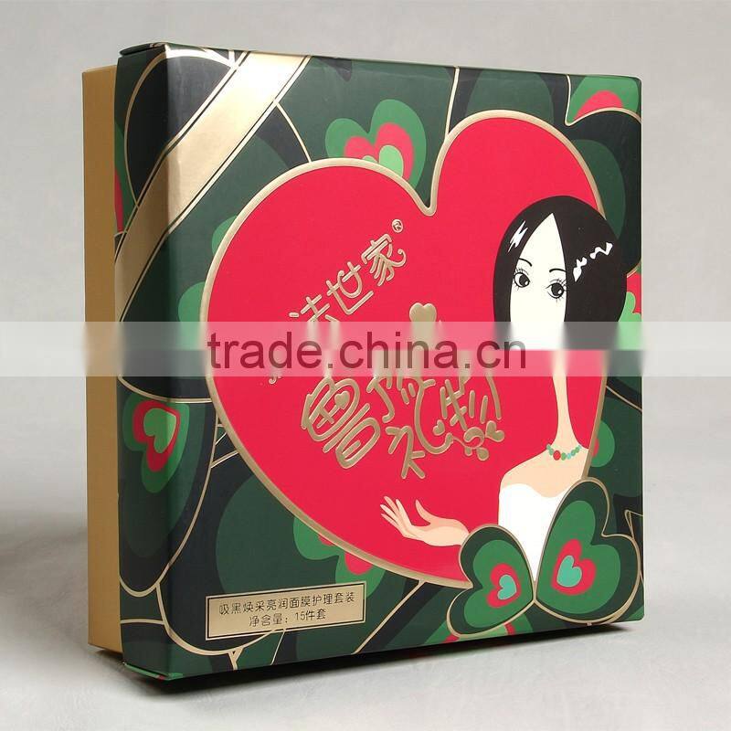 paper card printed love package box with flocking blister box for women's facial mask