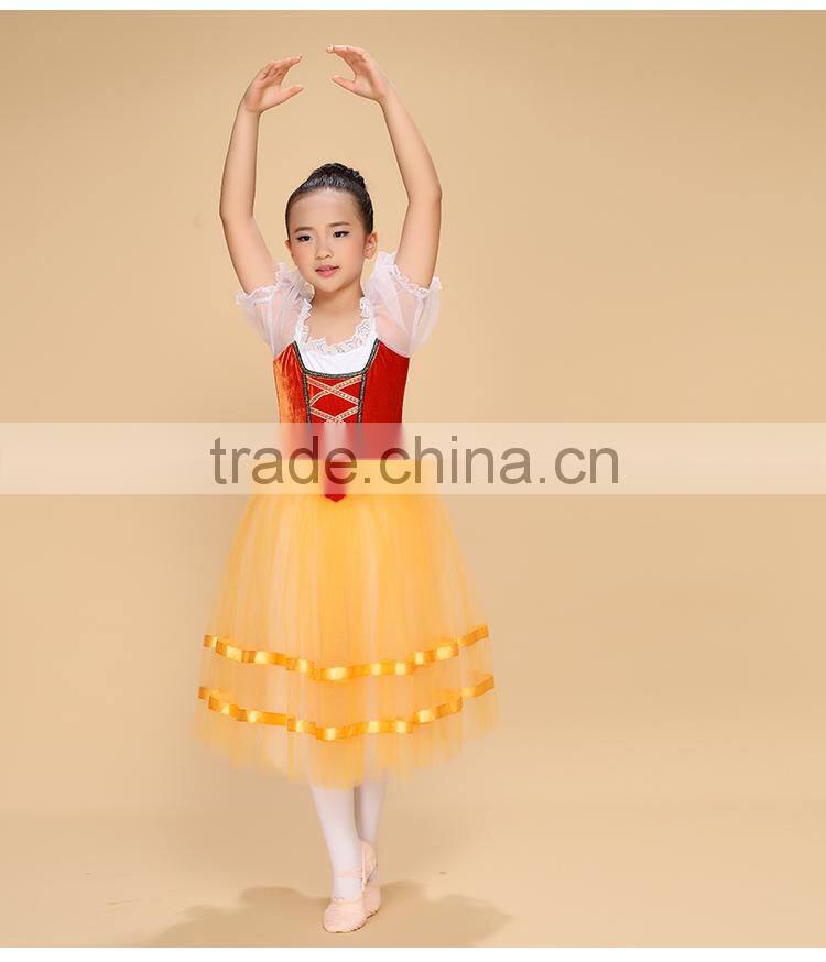 orange children long ballet tutu,kids dance skirt,girl ballet tutu stage performance giselle dancewear
