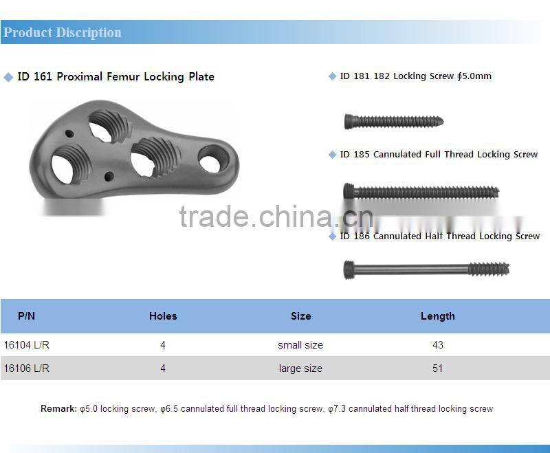 CE0434 Approved Proximal Femur Locking Plate, Femur Titanium LCP, Orthopedic Implant Femur Plate