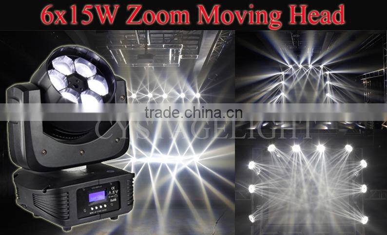 Outstanding 2015 New Shinely 6x 4in1 15w Rgbw Led Zoom Beam Wash Moving Head Professional Stage Light