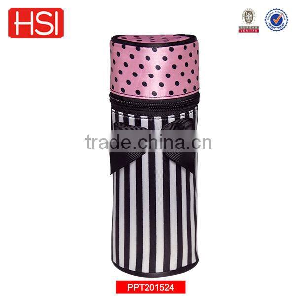 wholesale cylinder fabric pencil case with ribbon for high school students
