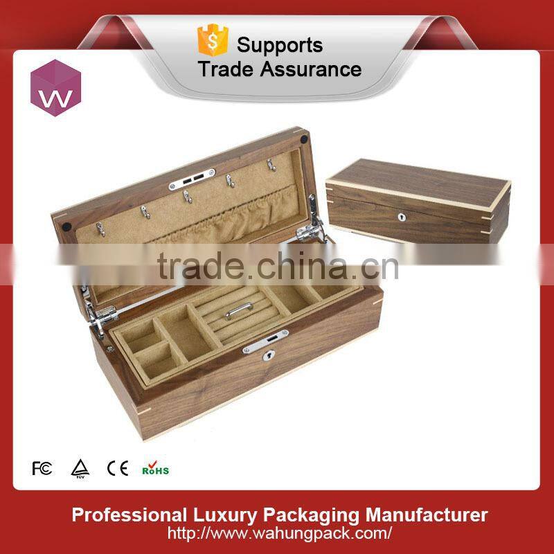 Gray Purple Lining Wooden Luxury KeyLock Jewelry Boxes For Girl