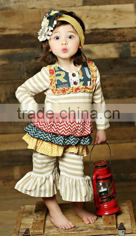 2015 yiwu koya factory wholesale pumpkin halloween girls fall boutique outfit white top hairbow ruffle pant set boutique outfits
