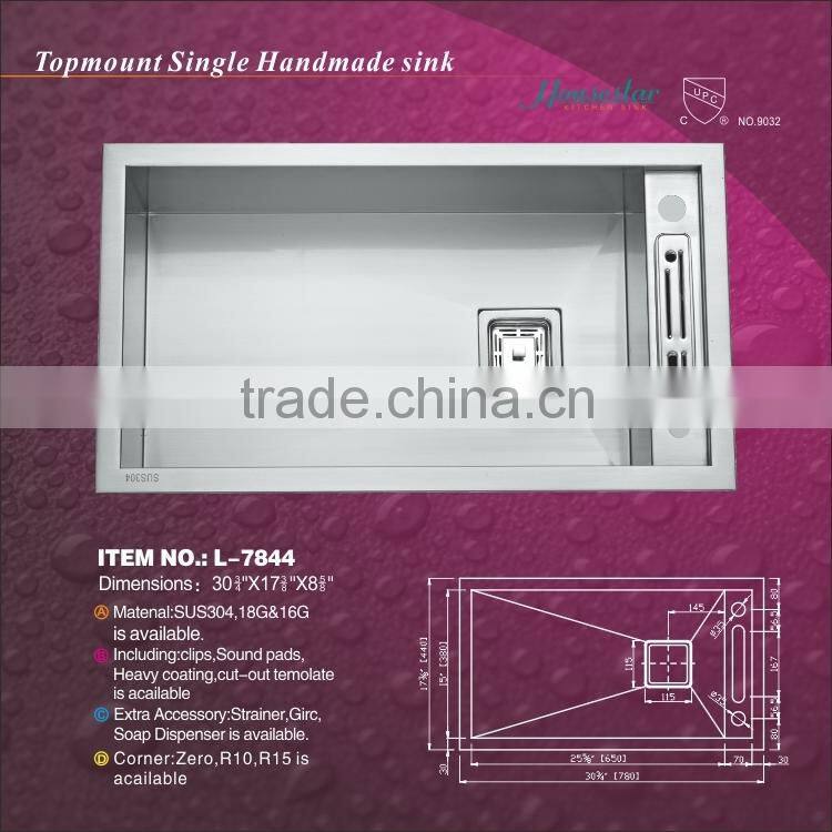 Cupc aluminum heat sink stainless steel handmade single bowl sink topmount single bowl kitchen sinks with grid and strainer