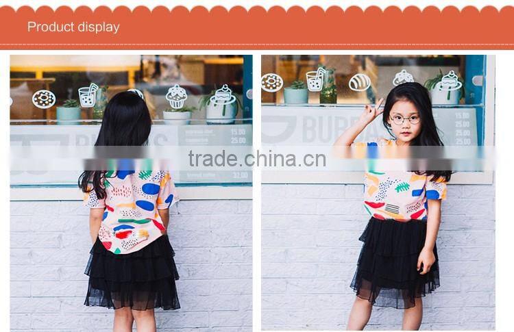 China Manufacture Lovely Abstract Printed Design Short Sleeve Girl T-shirt, Children's Boutique Clothes