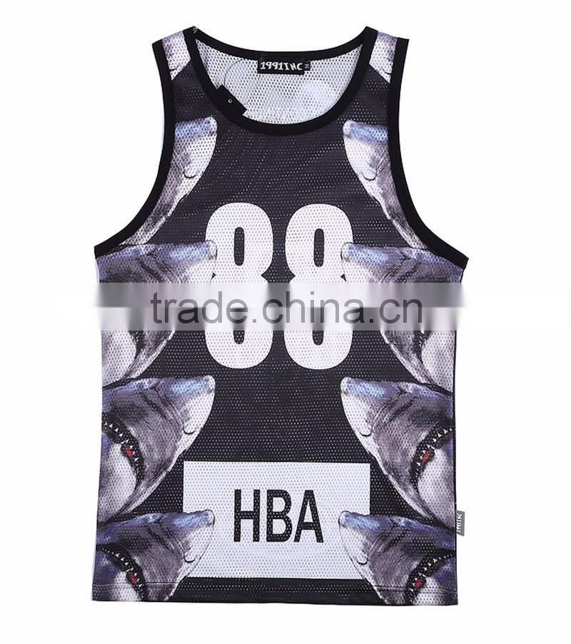 2016 hot sale latest design 3D sublimated tank tops/180 gsm slim fit screen printed gym singlet/ stringer vest for men's